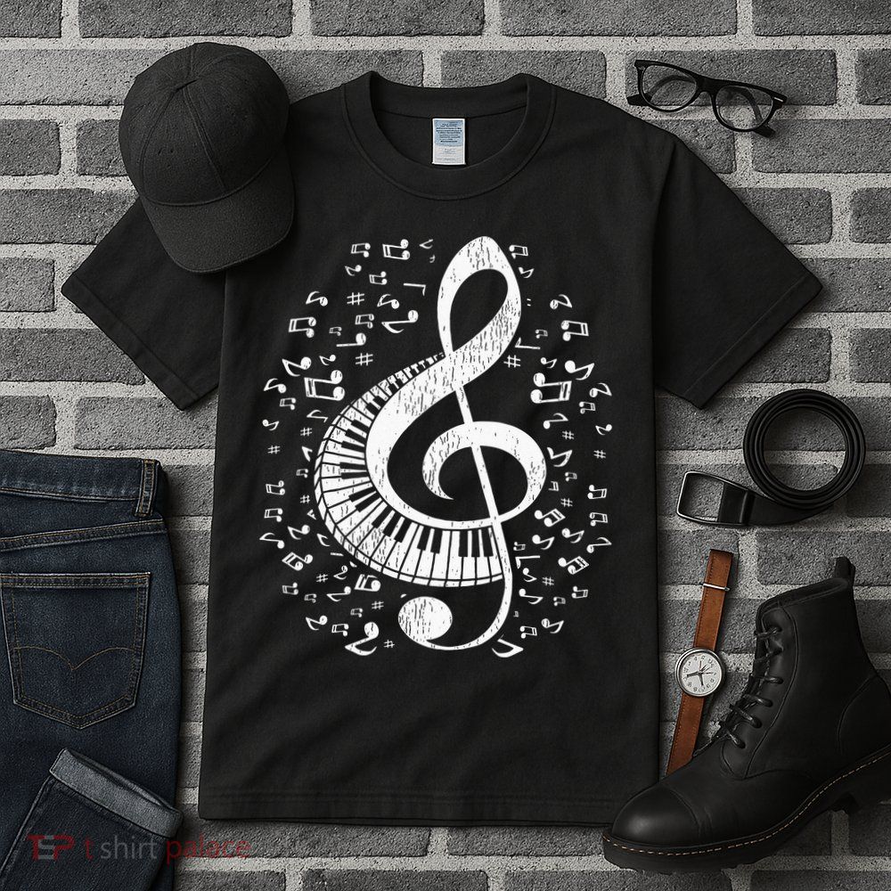 Musician Pianist Music Notes Keyboard Treble Clef Piano Tall T-Shirt