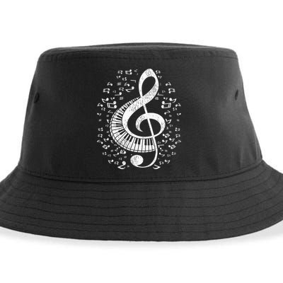 Musician Pianist Music Notes Keyboard Treble Clef Piano Sustainable Bucket Hat