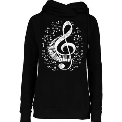 Musician Pianist Music Notes Keyboard Treble Clef Piano Womens Funnel Neck Pullover Hood