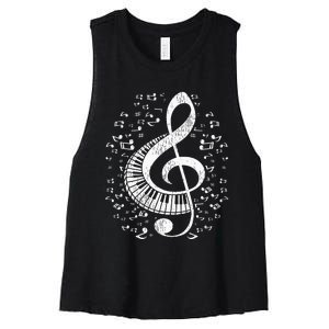 Musician Pianist Music Notes Keyboard Treble Clef Piano Women's Racerback Cropped Tank