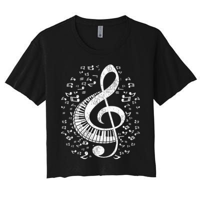 Musician Pianist Music Notes Keyboard Treble Clef Piano Crop Top