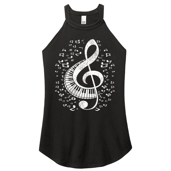 Musician Pianist Music Notes Keyboard Treble Clef Piano Women's Perfect Tri Rocker Tank