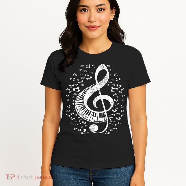 Musician Pianist Music Notes Keyboard Treble Clef Piano Womens T-Shirt