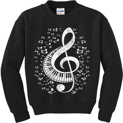Musician Pianist Music Notes Keyboard Treble Clef Piano Kids Sweatshirt