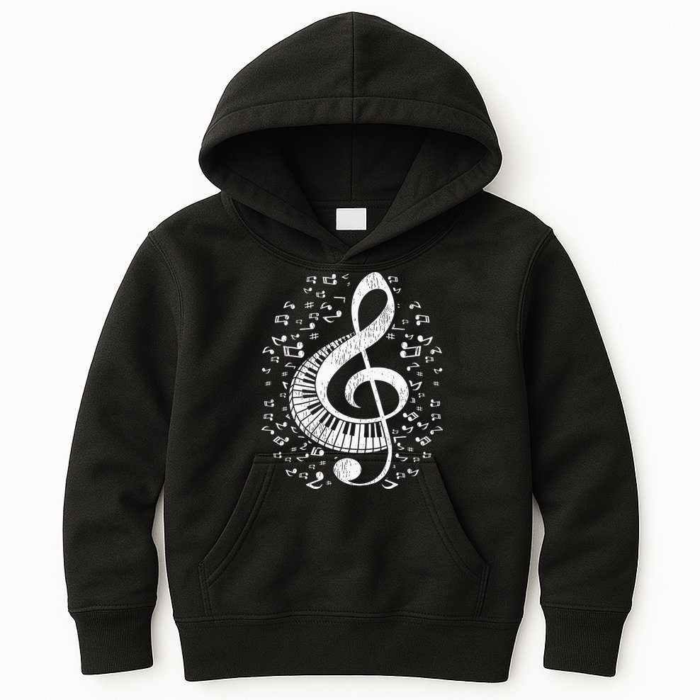 Musician Pianist Music Notes Keyboard Treble Clef Piano Kids Hoodie