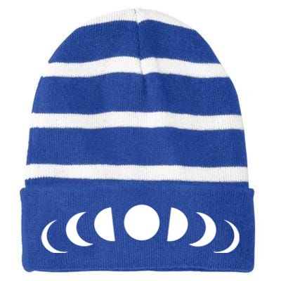 Moon Phases Minimalistic White Moons Witch Stuff Gift Striped Beanie with Solid Band