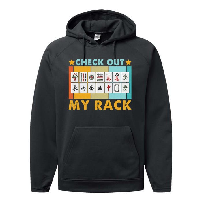 Mahjong Player Mahjong Lover Chinese Check Out My Rack Performance Fleece Hoodie