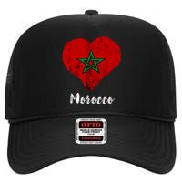 Moroccan Pride Morocco Heart Moroccan Roots Moroccan Flag High Crown Mesh Back Trucker Hat