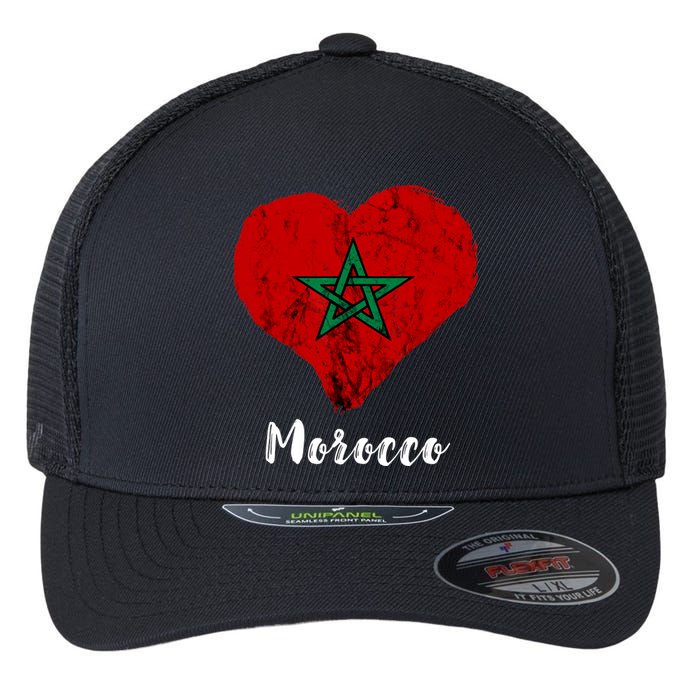 Moroccan Pride Morocco Heart Moroccan Roots Moroccan Flag Flexfit Unipanel Trucker Cap