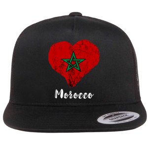 Moroccan Pride Morocco Heart Moroccan Roots Moroccan Flag Flat Bill Trucker Hat