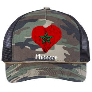 Moroccan Pride Morocco Heart Moroccan Roots Moroccan Flag Retro Rope Trucker Hat Cap