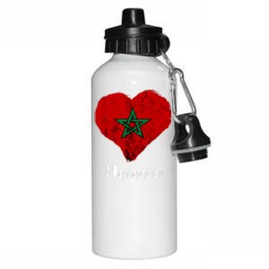 Moroccan Pride Morocco Heart Moroccan Roots Moroccan Flag Aluminum Water Bottle