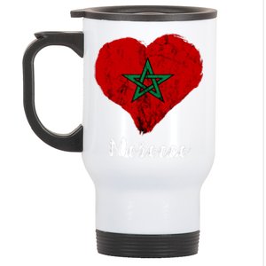 Moroccan Pride Morocco Heart Moroccan Roots Moroccan Flag Stainless Steel Travel Mug