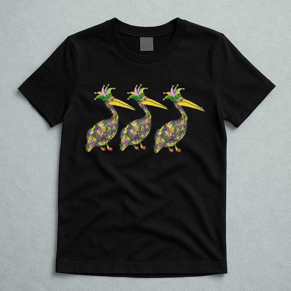 Mardi Pelicans Mardi Gras Beads Louisiana Parade New Orleans T-Shirt