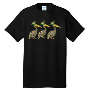 Mardi Pelicans Mardi Gras Beads Louisiana Parade New Orleans Tall T-Shirt