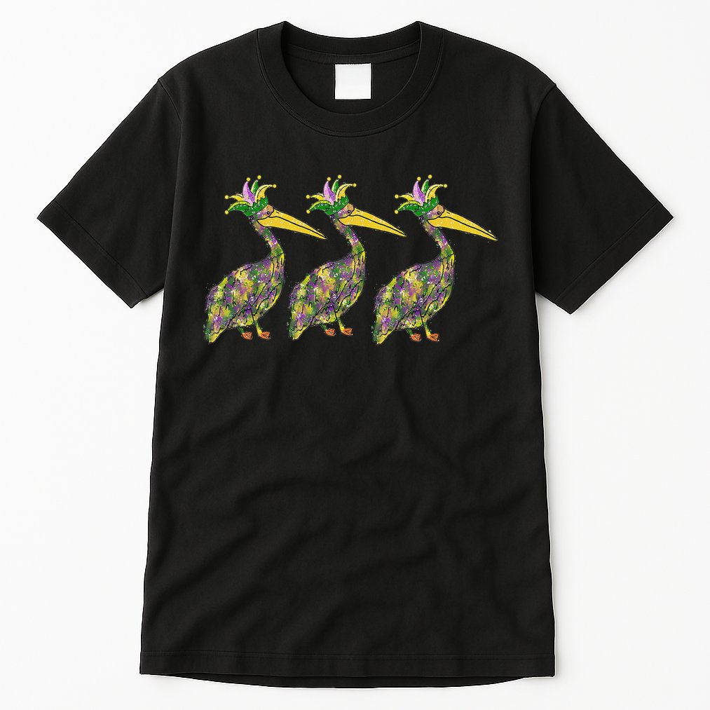 Mardi Pelicans Mardi Gras Beads Louisiana Parade New Orleans Tall T-Shirt
