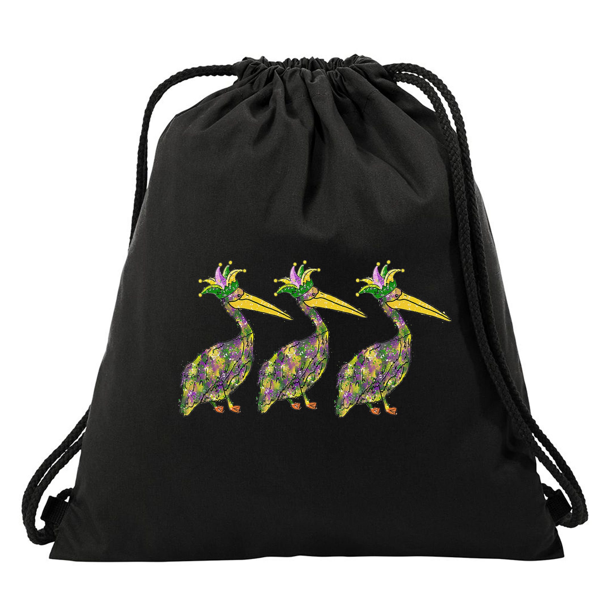 Mardi Pelicans Mardi Gras Beads Louisiana Parade New Orleans Drawstring Bag