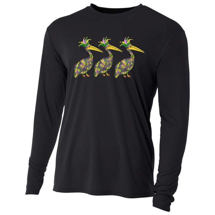 Mardi Pelicans Mardi Gras Beads Louisiana Parade New Orleans Cooling Performance Long Sleeve Crew