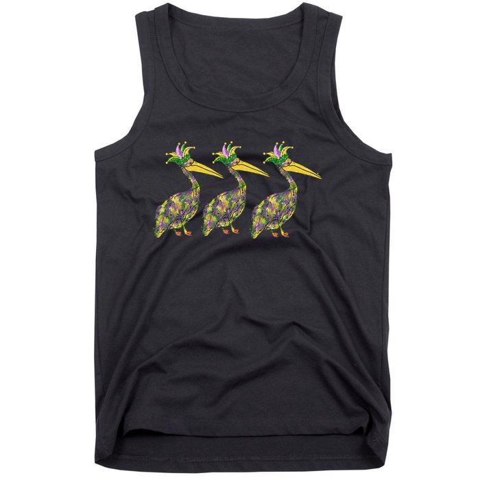 Mardi Pelicans Mardi Gras Beads Louisiana Parade New Orleans Tank Top