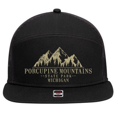 Michigan Porcupine Mountains State Park 7 Panel Mesh Trucker Snapback Hat