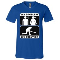 My Problem My Pictogram Mom Loves Hockey Field Hockey Player Gift V-Neck T-Shirt