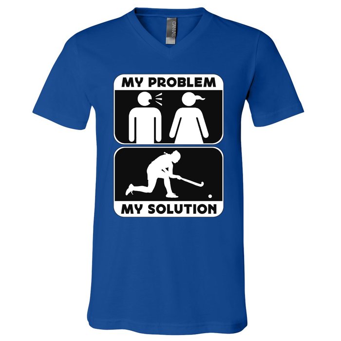 My Problem My Pictogram Mom Loves Hockey Field Hockey Player Gift V-Neck T-Shirt