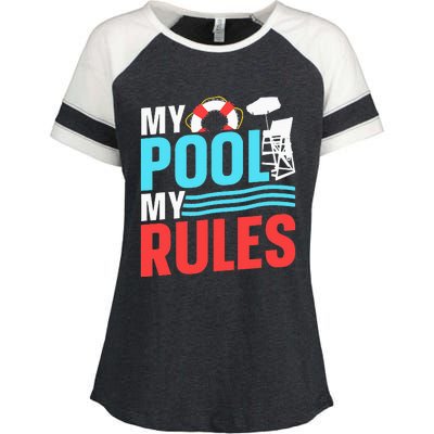 My Pool My Rules Attendants Attendant Swimming Rescuer Enza Ladies Jersey Colorblock Tee