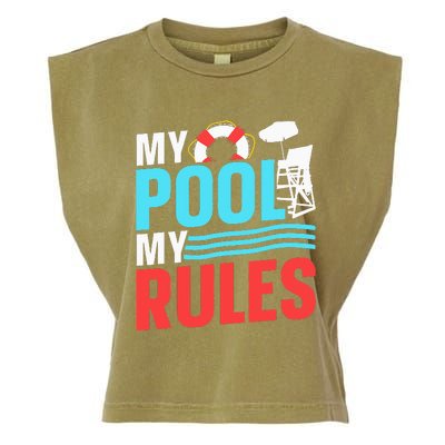 My Pool My Rules Attendants Attendant Swimming Rescuer Garment-Dyed Women's Muscle Tee