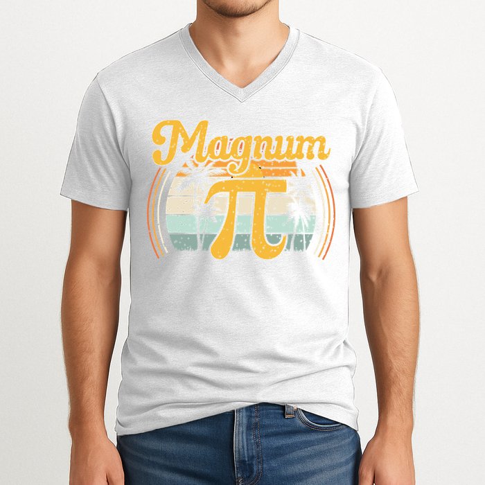Magnum Pi Math Pi Day Retro math teacher V-Neck T-Shirt