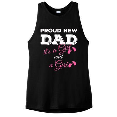 Mens Proud New Dad It's A Girl And Girl Gift Twin Girls Daddy Ladies PosiCharge Tri-Blend Wicking Tank