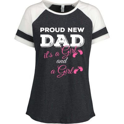 Mens Proud New Dad It's A Girl And Girl Gift Twin Girls Daddy Enza Ladies Jersey Colorblock Tee