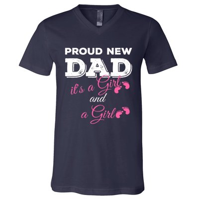 Mens Proud New Dad It's A Girl And Girl Gift Twin Girls Daddy V-Neck T-Shirt