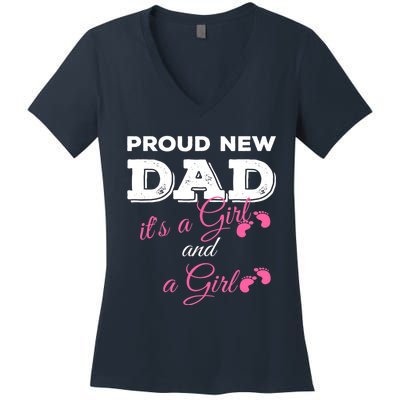 Mens Proud New Dad It's A Girl And Girl Gift Twin Girls Daddy Women's V-Neck T-Shirt