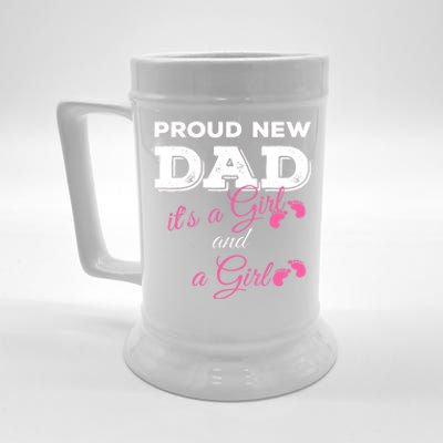 Mens Proud New Dad It's A Girl And Girl Gift Twin Girls Daddy Beer Stein