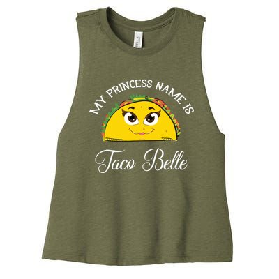 My Princess Name Is Taco Belle Funny Pun Cinco De Mayo Women's Racerback Cropped Tank