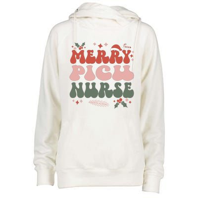 Merry Picu Nurse Christmas Pediatric Icu Nursing Xmas Party Gift Womens Funnel Neck Pullover Hood