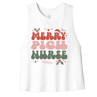 Merry Picu Nurse Christmas Pediatric Icu Nursing Xmas Party Gift Women's Racerback Cropped Tank