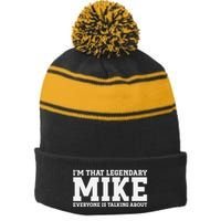 Mike Personal Name First Name Funny Mike Stripe Pom Pom Beanie