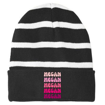 Megan Personal Name Custom Customized Personalized Striped Beanie with Solid Band