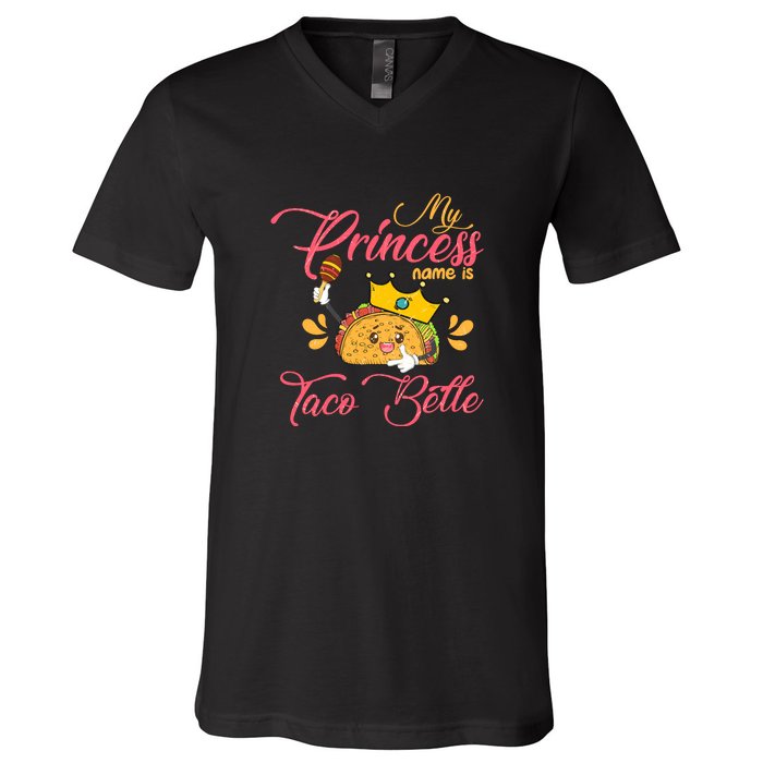 My Princess Name Is Taco Belle Funny Pun Cinco De Mayo V-Neck T-Shirt