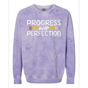 Motivational Progress Over Perfection Back To School Teacher Colorblast Crewneck Sweatshirt