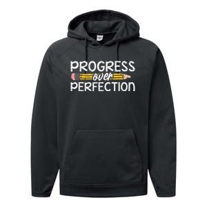 Motivational Progress Over Perfection Back To School Teacher Performance Fleece Hoodie