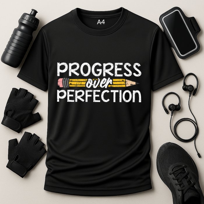 Motivational Progress Over Perfection Back To School Teacher Cooling Performance Crew T-Shirt