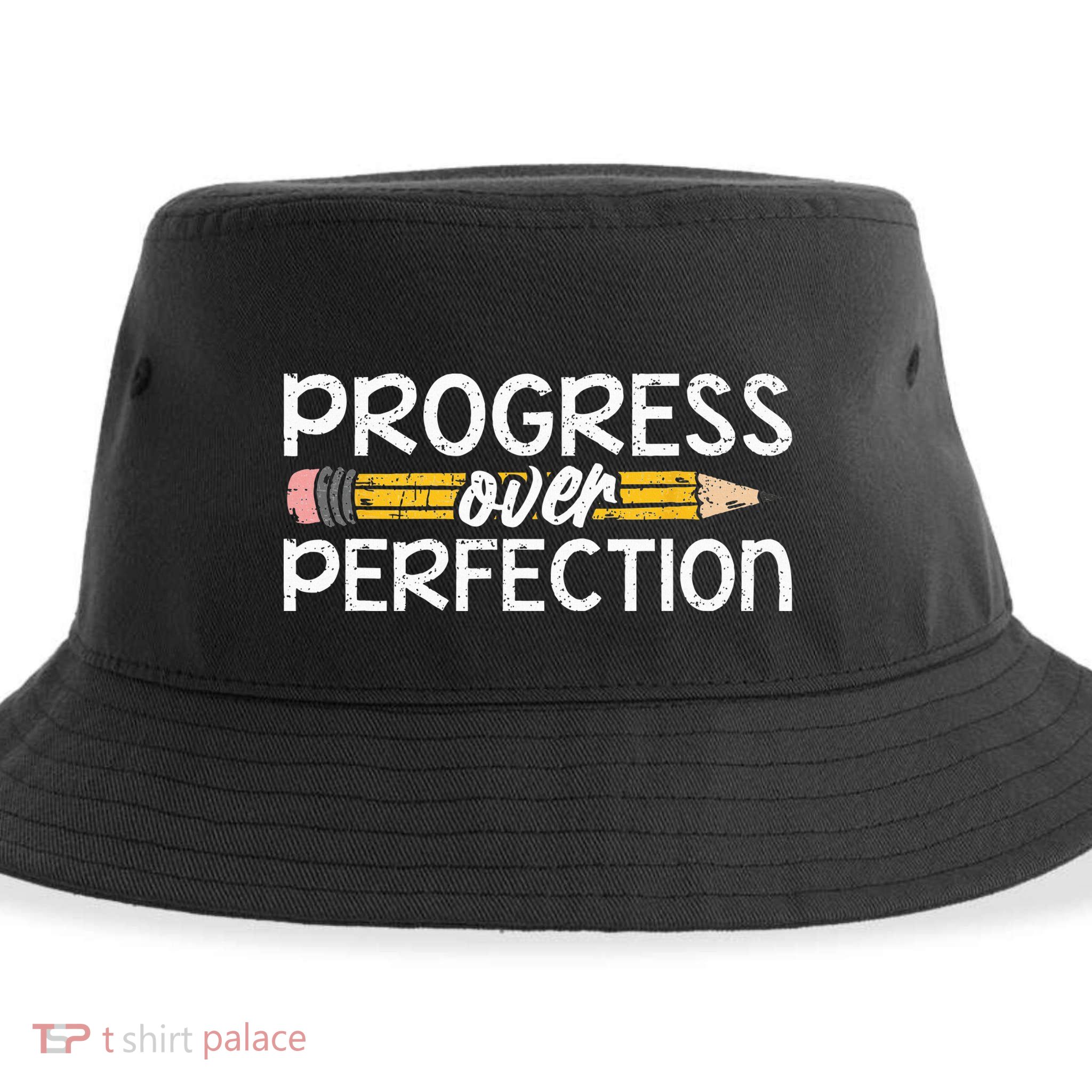 Motivational Progress Over Perfection Back To School Teacher Sustainable Bucket Hat