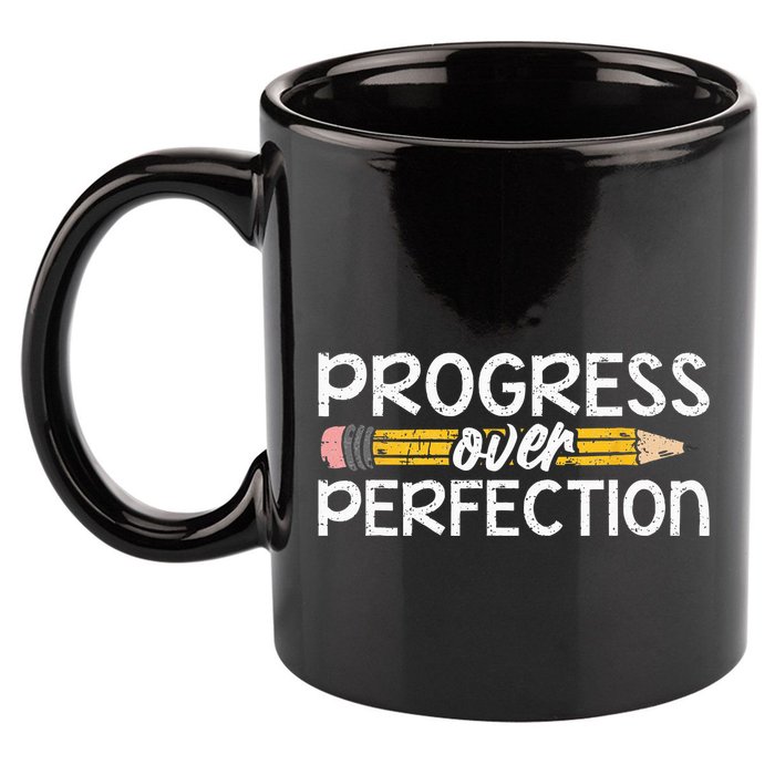 Motivational Progress Over Perfection Back To School Teacher 11oz C Handle Ceramic Mug