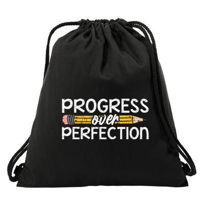 Motivational Progress Over Perfection Back To School Teacher Drawstring Bag