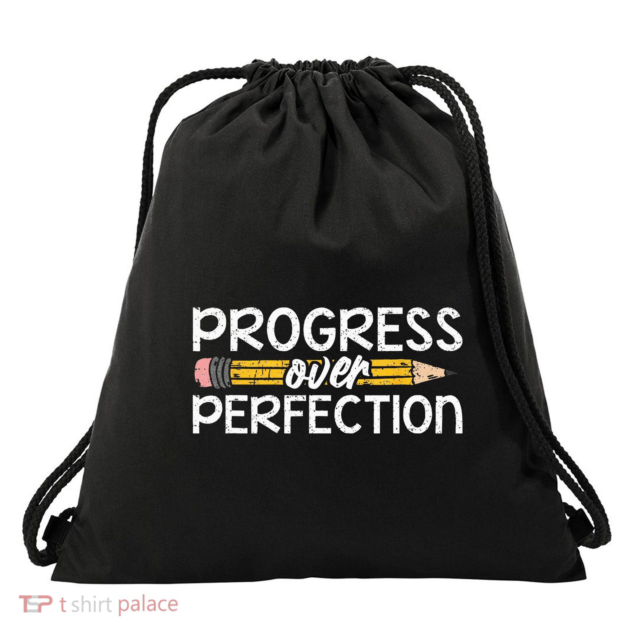 Motivational Progress Over Perfection Back To School Teacher Drawstring Bag