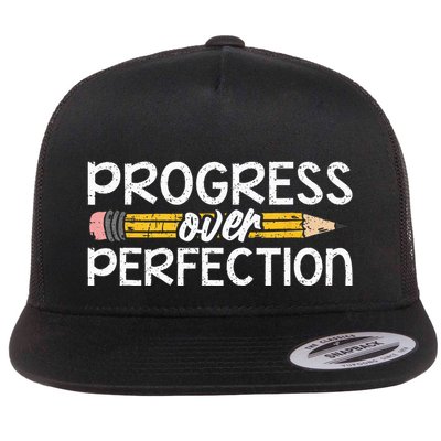Motivational Progress Over Perfection Back To School Teacher Flatbill Hat