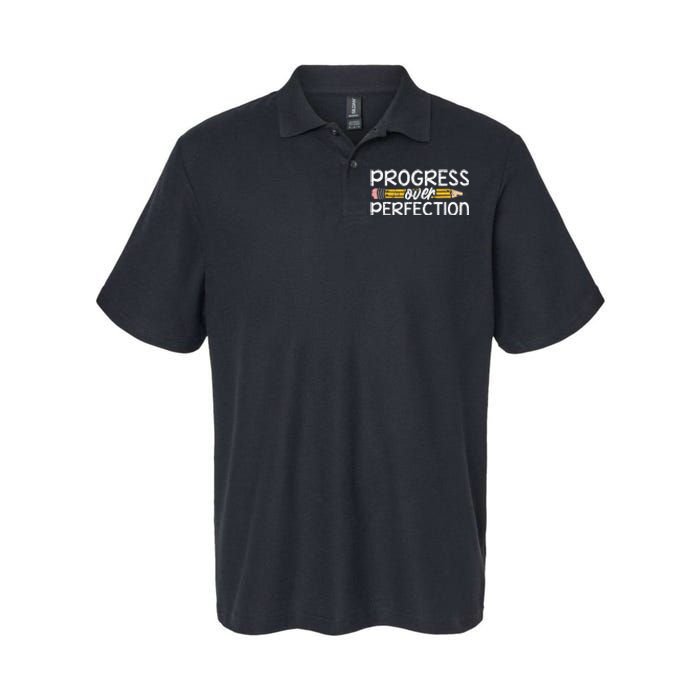 Motivational Progress Over Perfection Back To School Teacher Softstyle Adult Sport Polo