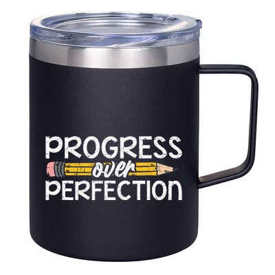 Motivational Progress Over Perfection Back To School Teacher 12oz Stainless Steel Coffee Mug